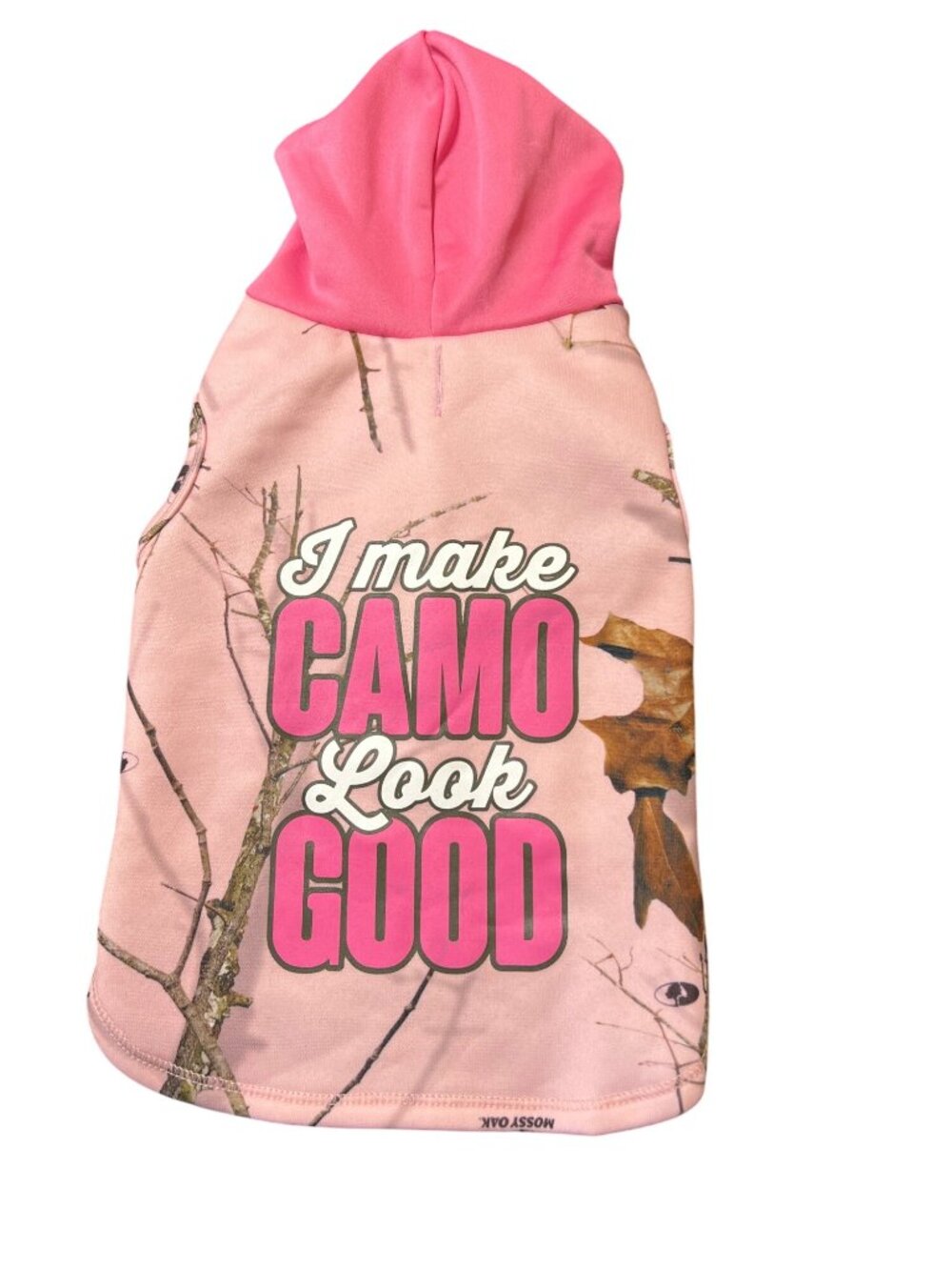 Pink Mossy Oak Dog Hoodie I Make Camo Look Good Fleece Size M